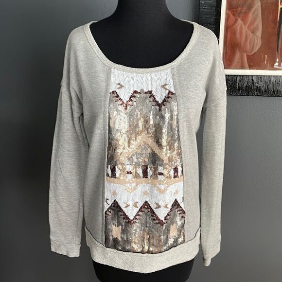 Maurices Tops - Maurices gray sequin center front graphic french terry lining/trim sweatshirt XS